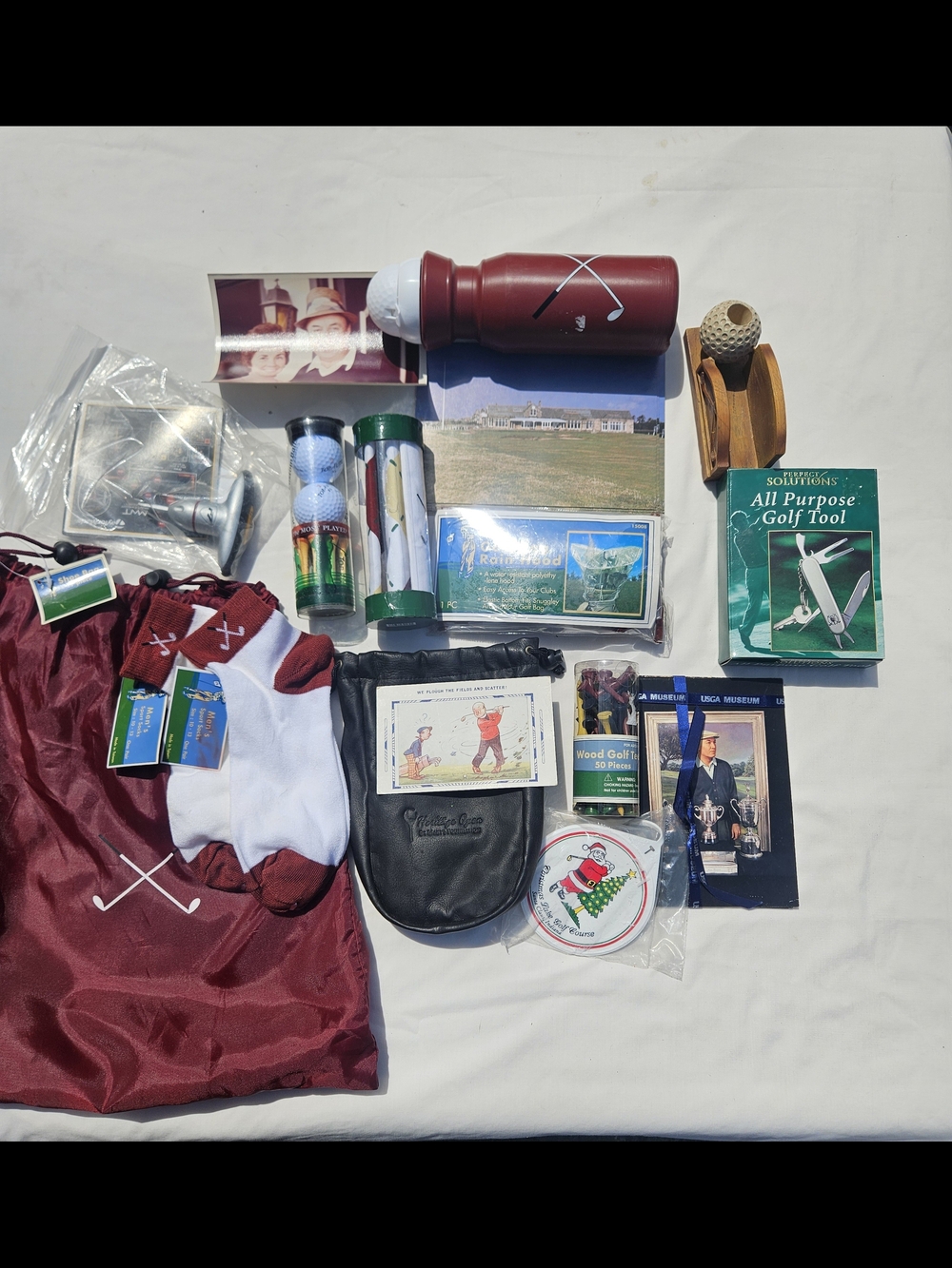 Men's Maroon Golf Accessory Set - Includes Socks, Bottle, and Pouch